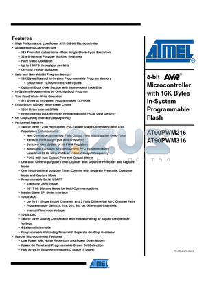 AT90PWM316 datasheet - 8-bit Microcontroller with 16K Bytes In-System Programmable flash