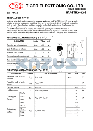 BTA06-600B datasheet - 6A TRIACS