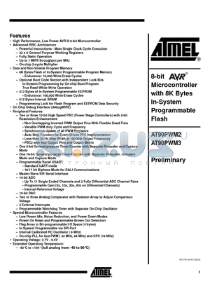 AT90PWM3-16SQ datasheet - 8-bit Microcontroller with 8K Bytes In-System Programmable Flash