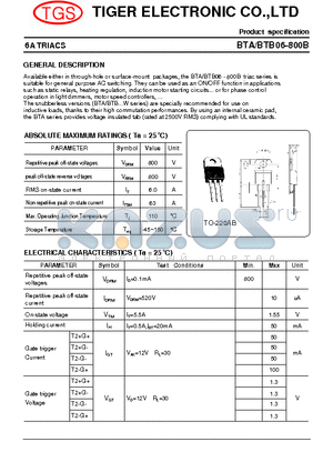 BTA06-800B datasheet - 6A TRIACS