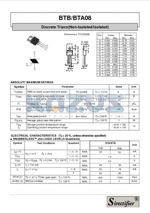 BTA08 datasheet - Discrete Triacs(Non-Isolated/Isolated)