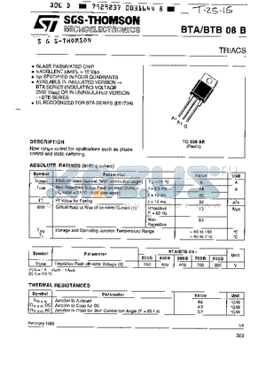 BTA08-200B datasheet - TRIACS