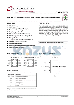 CAT24WC6633LIT2C datasheet - 64K-bit I2C Serial EEPROM with Partial Array Write Protection