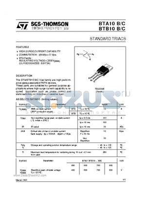 BTA10-700C datasheet - STANDARD TRIACS