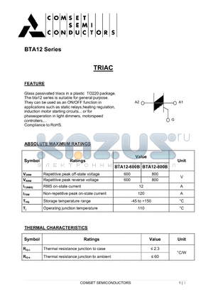 BTA12-600B datasheet - TRIAC