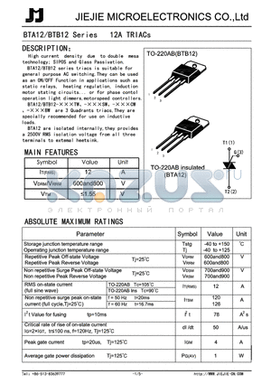 BTA12-600B datasheet - 12A TRIACs
