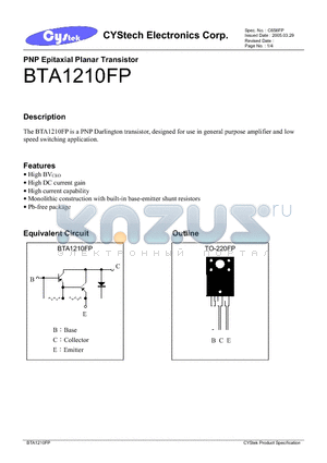 BTA1210FP datasheet - PNP Epitaxial Planar Transistor