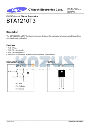 BTA1210T3 datasheet - PNP Epitaxial Planar Transistor