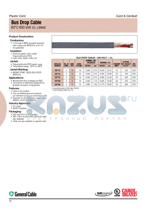 03712 datasheet - Bus Drop Cable 60jC 600 Volt UL Listed