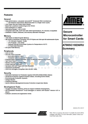 AT90SC19236RU datasheet - Secure Microcontroller for Smart Cards