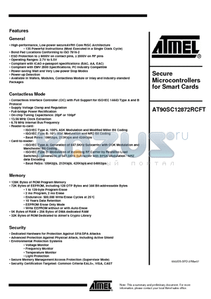 AT90SC12872RCFT datasheet - Secure Microcontrollers for Smart Cards