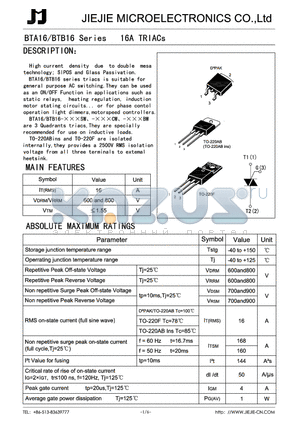 BTA16 datasheet - 16A TRIACs