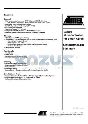 AT90SC12036RU datasheet - Secure Microcontroller for Smart Cards