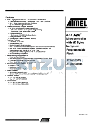 AT90S8535-8JI datasheet - 8-bit Microcontroller with 8K Bytes In-System Programmable Flash