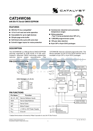 CAT24WC66JA-1.8TE13 datasheet - 64K-Bit I2C Serial CMOS EEPROM