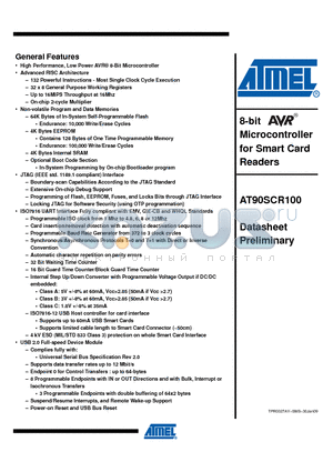 AT90SCR100LHS-Z1T datasheet - 8-bit Microcontroller for Smart Card Readers