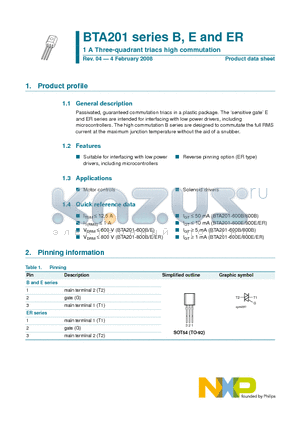 BTA201-600B datasheet - 1 A Three-quadrant triacs high commutation