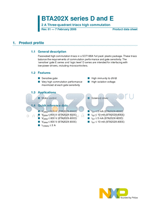 BTA202X datasheet - 2 A Three-quadrant triacs high commutation