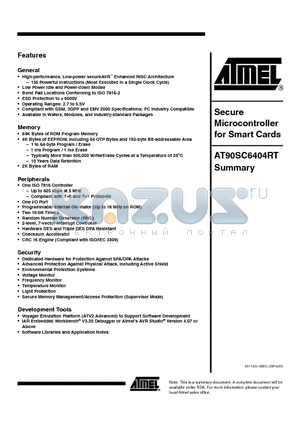 AT90SC6404RT_05 datasheet - Secure Microcontroller for Smart Cards