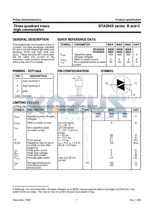 BTA204X-500C datasheet - Three quadrant triacs high commutation