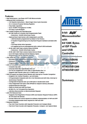 AT90USB1287 datasheet - Microcontroller with 64/128K Bytes of ISP Flash and USB Controller