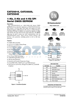 CAT25010VE-GT3 datasheet - 1-Kb, 2-Kb and 4-Kb SPI Serial CMOS EEPROM