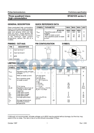 BTA212X datasheet - Three quadrant triacs high commutation