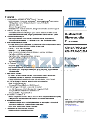 AT91CAP9SC250A-CJ datasheet - Customizable Microcontroller Processor