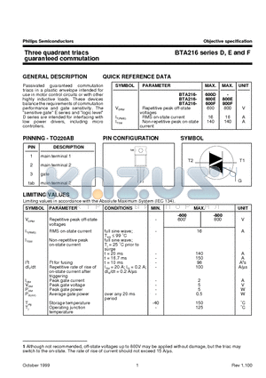 BTA216-800E datasheet - Three quadrant triacs guaranteed commutation