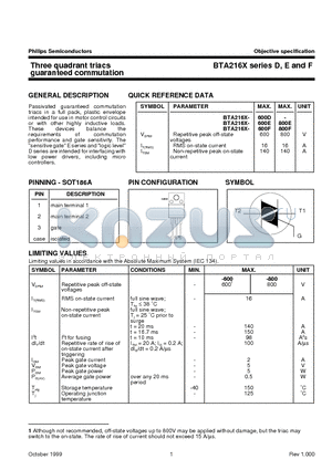 BTA216X datasheet - Three quadrant triacs guaranteed commutation