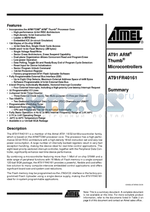 AT91FR40161 datasheet - ARM Thumb Microcontrollers