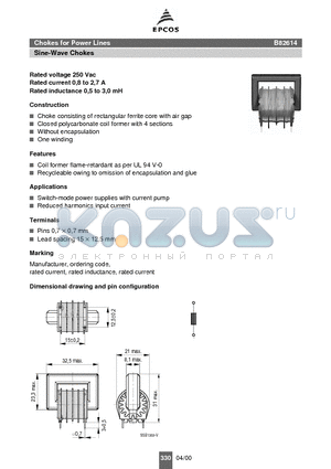 B82614-R2801-A30 datasheet - Chokes for Power Lines Sine-Wave Chokes