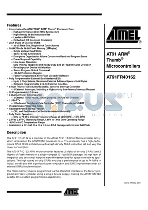 AT91FR40162-CI datasheet - AT91 ARM Thumb Microcontrollers