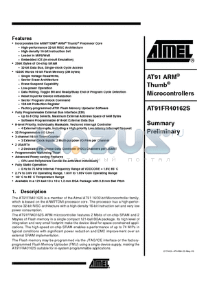 AT91FR40162S-CJ datasheet - AT91 ARM Thumb Microcontrollers