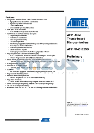 AT91FR40162SB_10 datasheet - AT91 ARM Thumb-based Microcontrollers