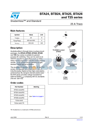 BTA24-600BW datasheet - 25A TRIACS