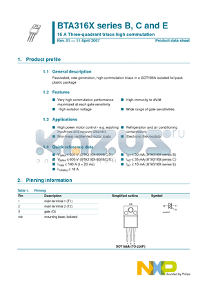 BTA316X-600C datasheet - 16 A Three-quadrant triacs high commutation