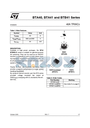 BTA40-XXXB datasheet - 40A TRIACs