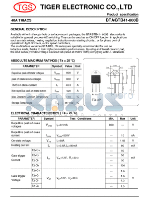 BTA41-800B datasheet - 40A TRIACS