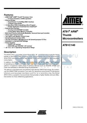AT91C140 datasheet - AT91 ARM Thumb Microcontrollers