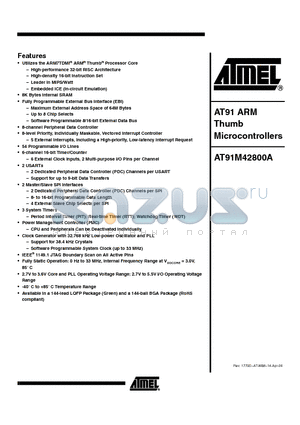 AT91M42800A datasheet - AT91 ARM Thumb Microcontrollers