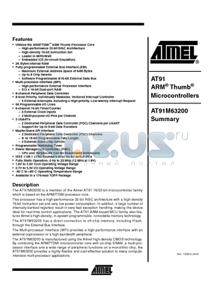AT91M63200-12AI-1.8 datasheet - ARM Thumb Microcontrollers