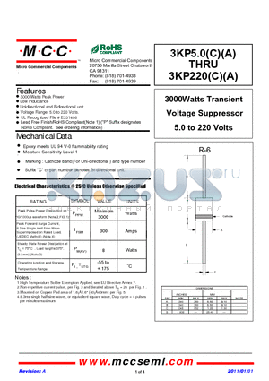 3KP8.0CA datasheet - 3000Watts Transient Voltage Suppressor 5.0 to 220 Volts