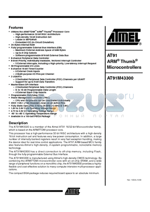 AT91M43300-12CC-1.8 datasheet - ARM Thumb Microcontrollers