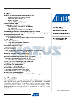 AT91M55800A-33CJ datasheet - AT91 ARM Thumb-based Microcontrollers