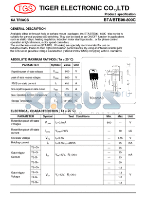 BTB06-800C datasheet - 6A TRIACS