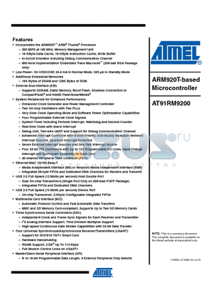 AT91RM9200 datasheet - ARM920T-based Microcontroller