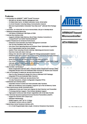 AT91RM9200-CJ-002 datasheet - ARM920T-based Microcontroller