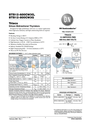 BTB12-600CW3 datasheet - Silicon Bidirectional Thyristors