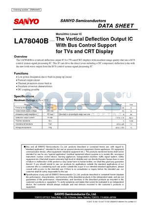 3LA78040B datasheet - The Vertical Deflection Output IC With Bus Control Support for TVs and CRT Display